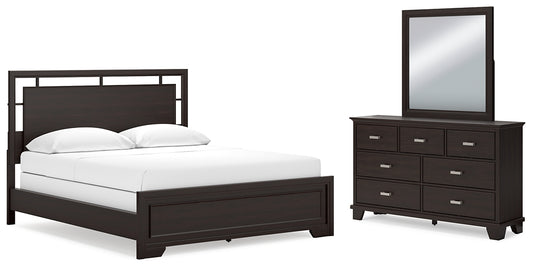 Covetown California King Panel Bed with Mirrored Dresser