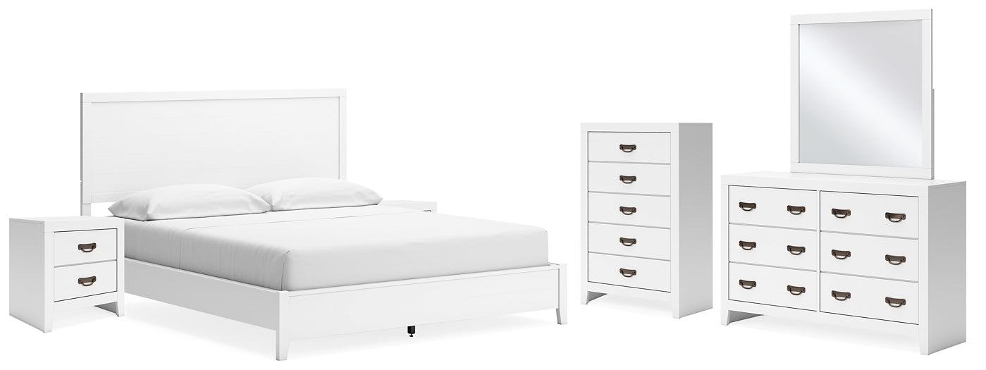 Binterglen California King Panel Bed with Mirrored Dresser, Chest and 2 Nightstands