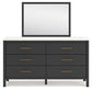 Cadmori Queen Upholstered Panel Bed with Mirrored Dresser and Nightstand