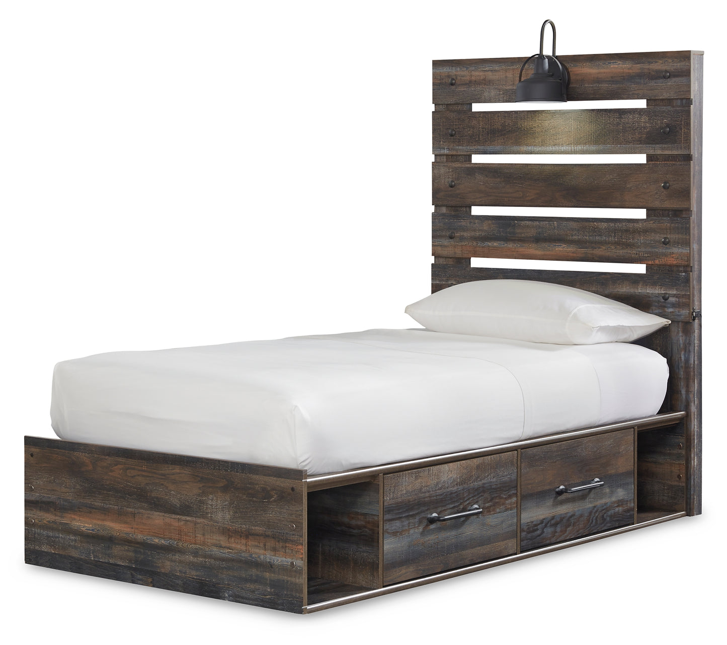 Drystan Twin Panel Bed with 4 Storage Drawers with Mirrored Dresser