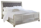 Coralayne California King Upholstered Sleigh Bed with Mirrored Dresser and 2 Nightstands