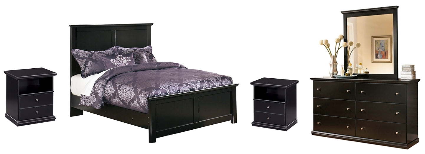 Maribel Full Panel Bed with Mirrored Dresser and 2 Nightstands