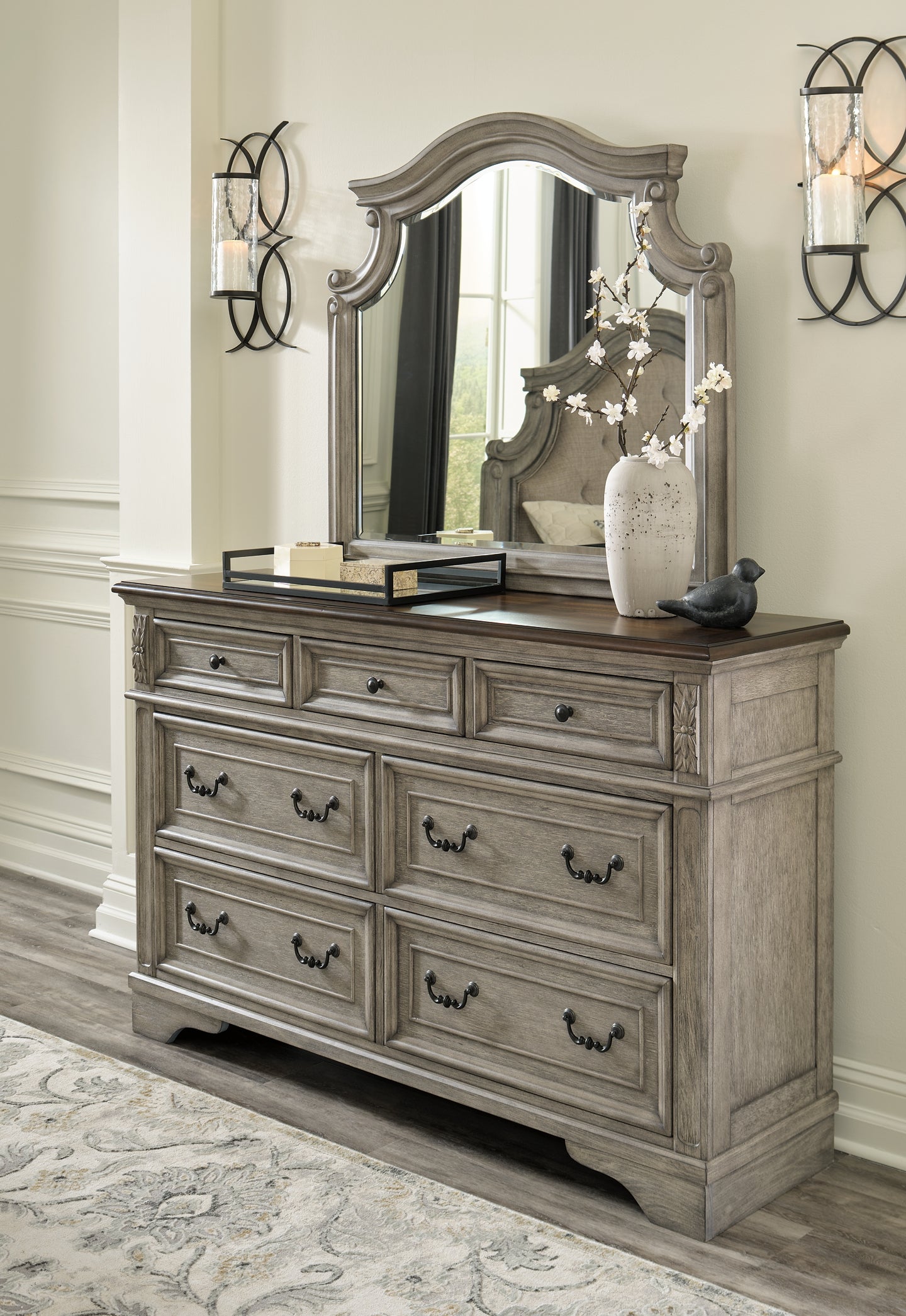 Lodenbay California King Panel Bed with Mirrored Dresser