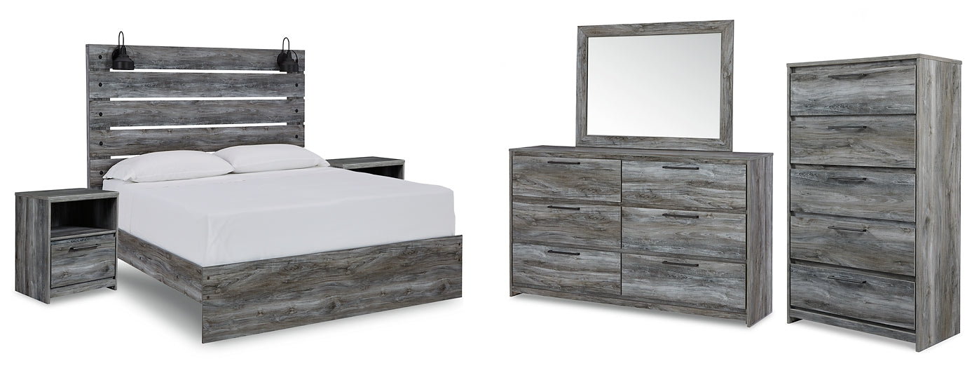 Baystorm Queen Panel Bed with Mirrored Dresser, Chest and 2 Nightstands