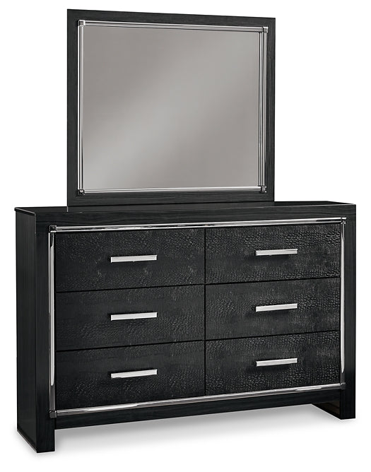 Kaydell King Upholstered Panel Bed with Mirrored Dresser, Chest and Nightstand