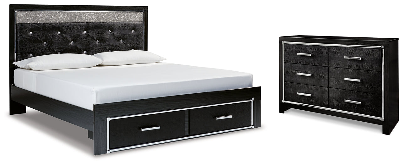 Kaydell King Upholstered Panel Storage Platform Bed with Dresser