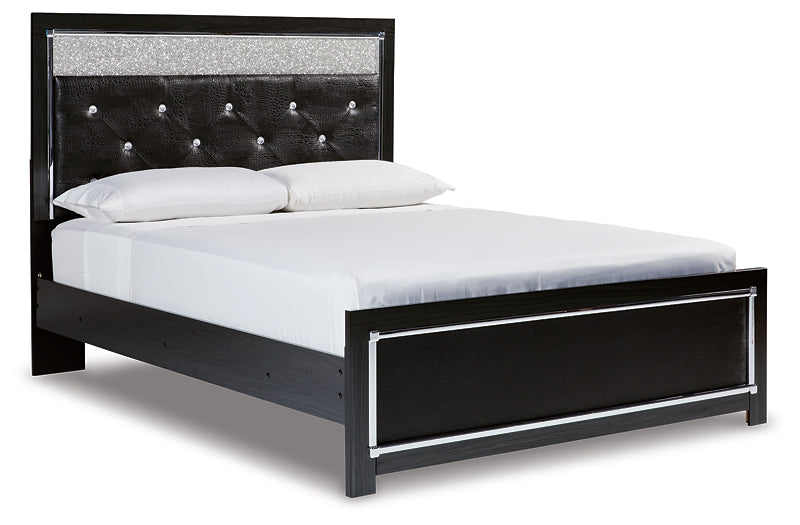 Kaydell Queen Upholstered Panel Bed with Mirrored Dresser and Chest
