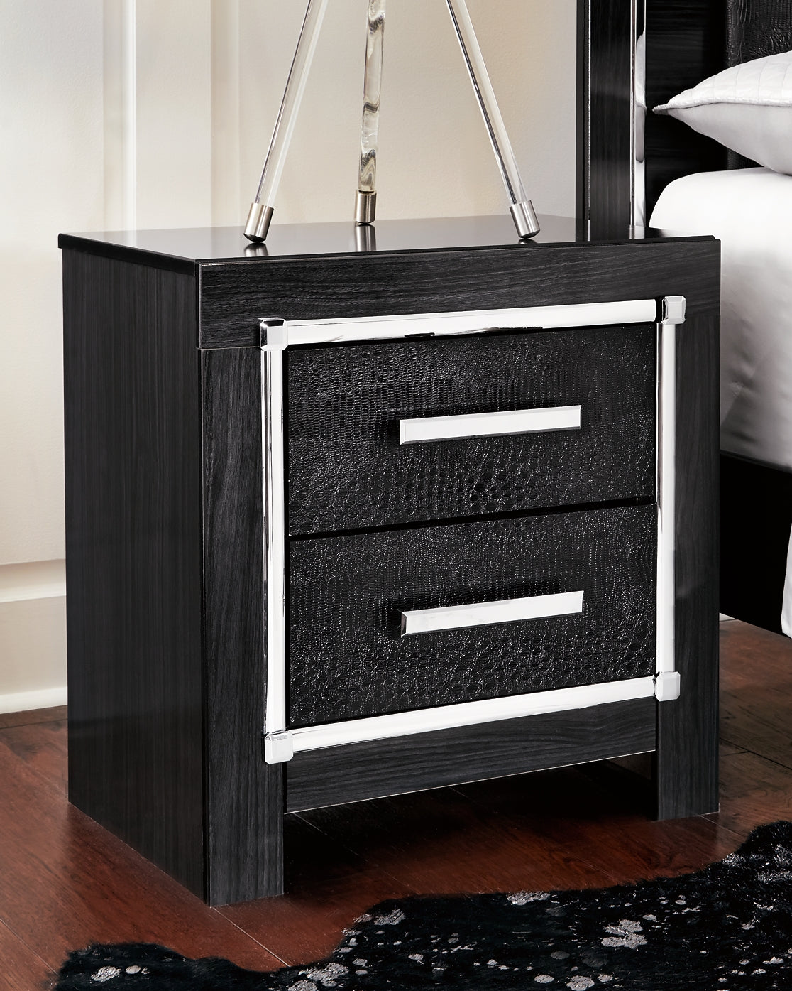 Kaydell Queen Upholstered Panel Headboard with Mirrored Dresser, Chest and Nightstand