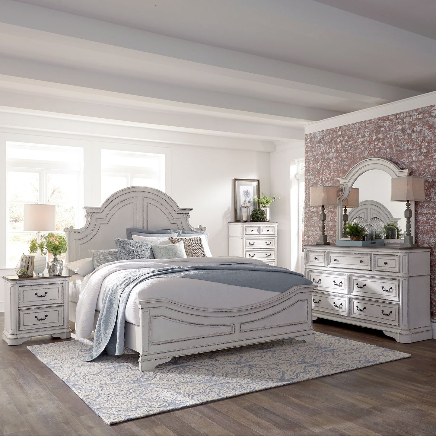 Magnolia Manor - Queen Panel Bed, Dresser & Mirror, Chest, Night Stand