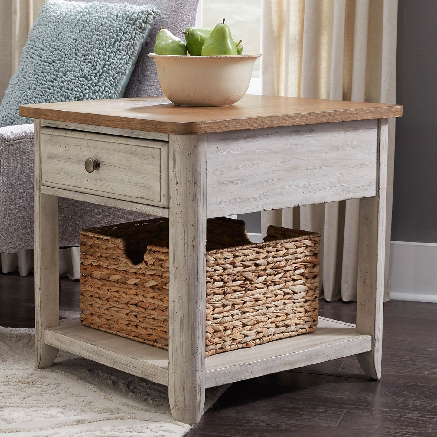 Farmhouse Reimagined - End Table with Basket