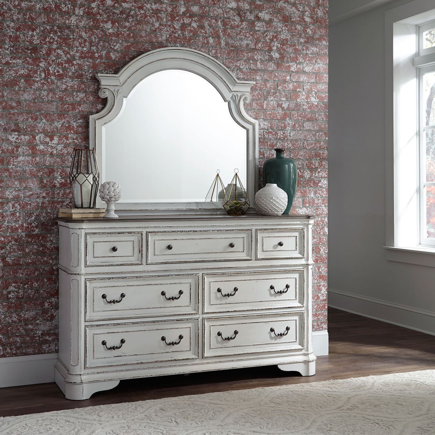 Magnolia Manor - King Uph Bed, Dresser & Mirror, Chest, Night Stand