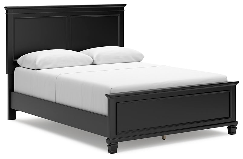 Lanolee Queen Panel Bed with Mirrored Dresser and Nightstand