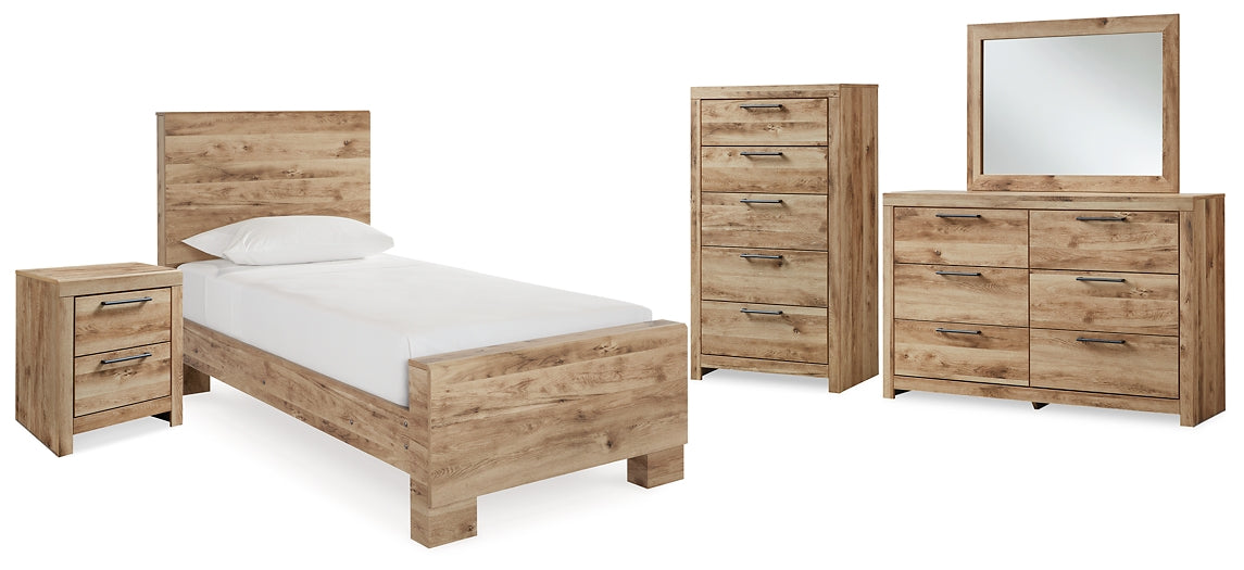 Hyanna Twin Panel Bed with Mirrored Dresser, Chest and Nightstand