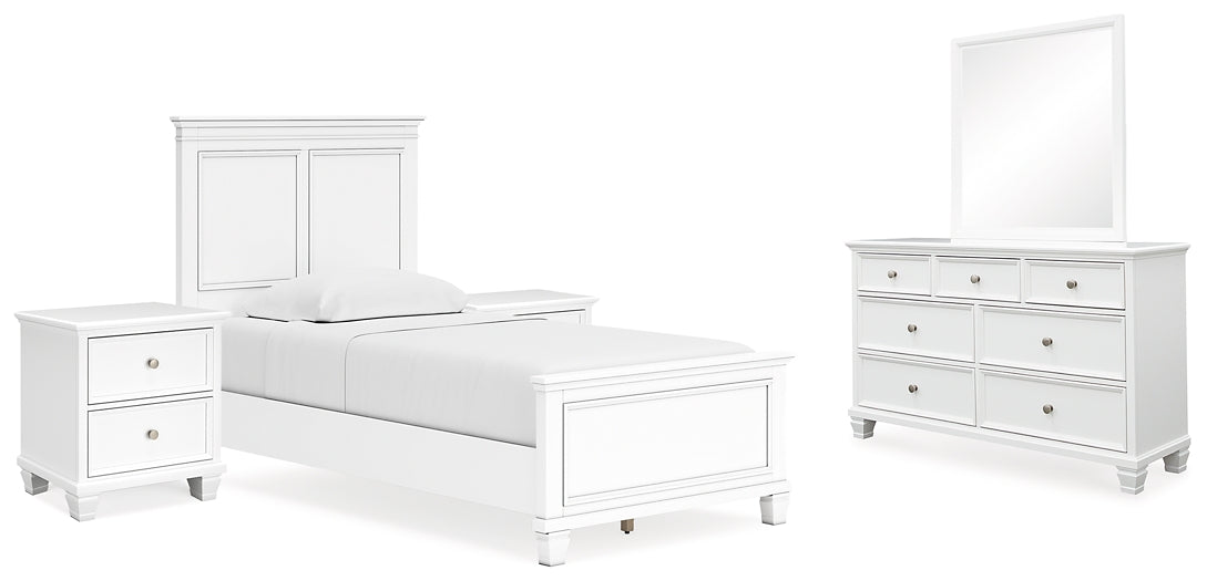Fortman Twin Panel Bed with Mirrored Dresser and 2 Nightstands