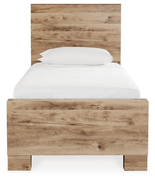 Hyanna Twin Panel Bed with Storage with Mirrored Dresser and 2 Nightstands