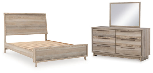 Hasbrick Queen Panel Bed with Mirrored Dresser