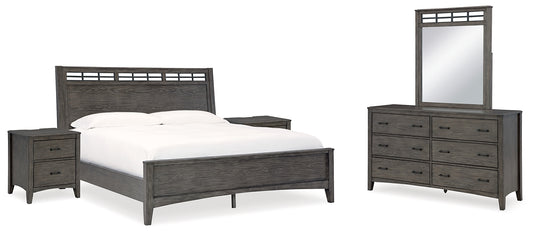 Montillan Queen Panel Bed with Mirrored Dresser and 2 Nightstands